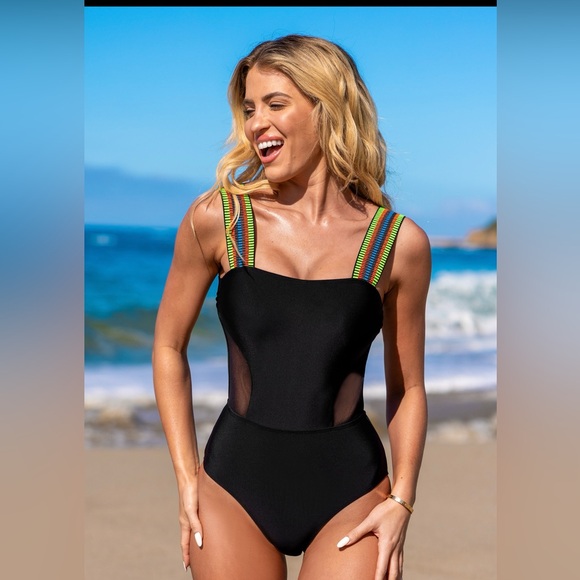 Cupshe Other - CUPSHE women’s one piece, swimming suit, black with colorful straps size large